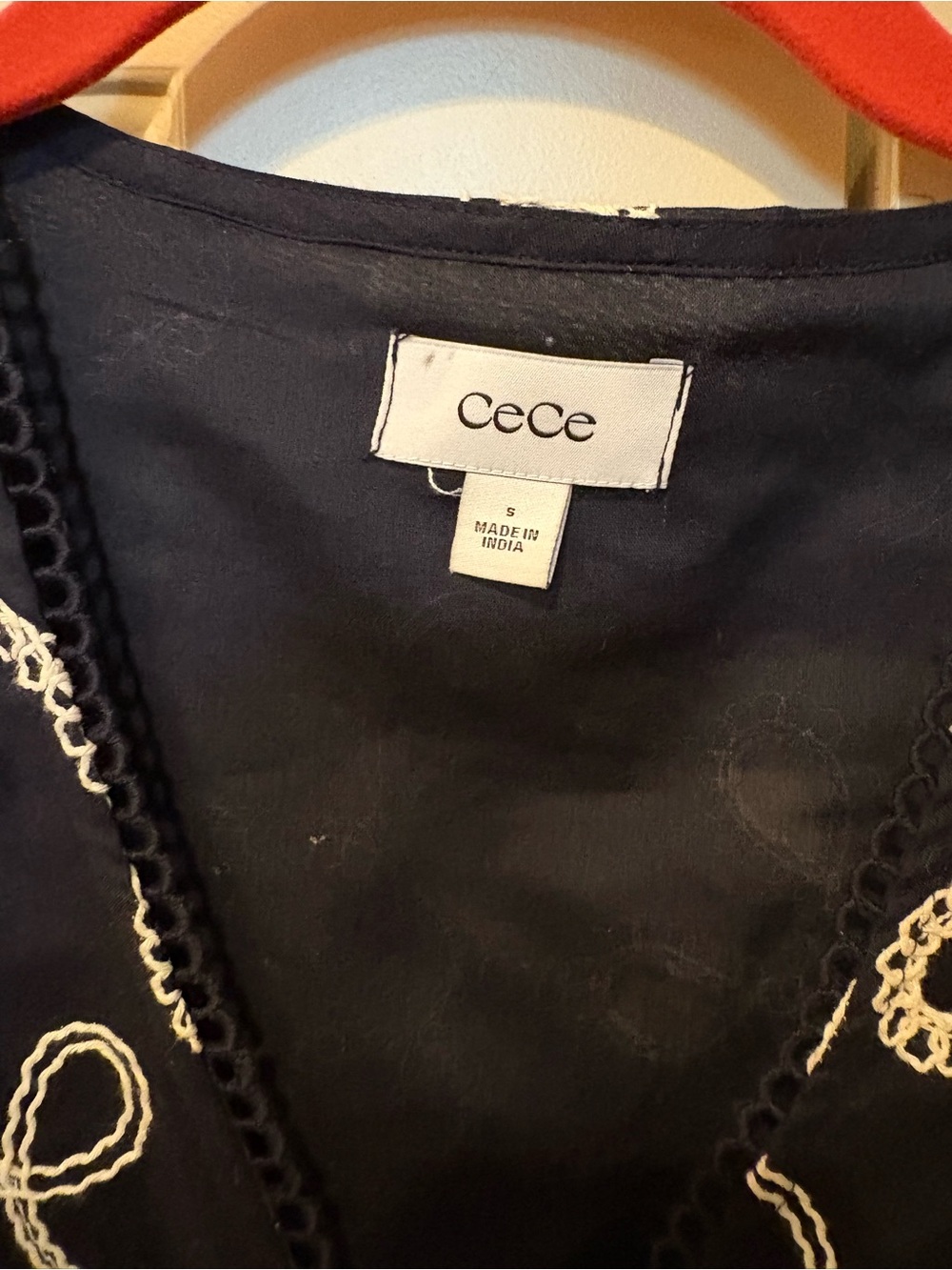 CeCe Navy Blouse with Cream Lace Embroidery - Picture 4 of 5